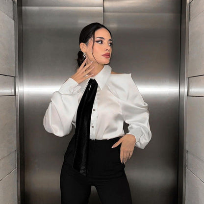 Chic Off-Shoulder Blouse with Tie for Women