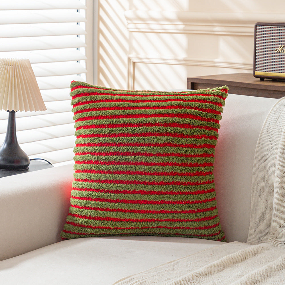Plush Soft Christmas Striped Throw Pillow Case