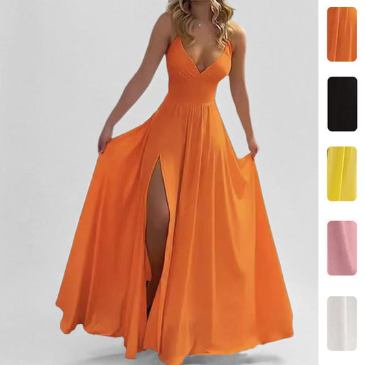 Elegant Solid Color Slip Dress With Ruffle Trim