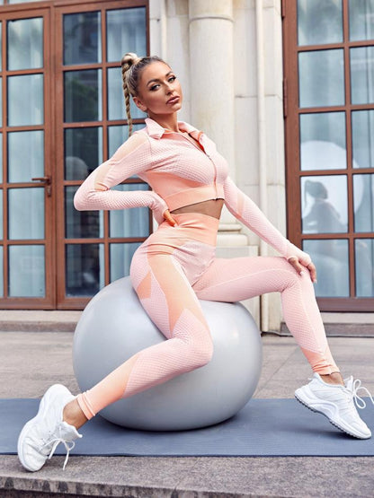 Sports Yoga Suit Running Fitness Nylon Quick Drying Long Sleeved Trousers Set Women