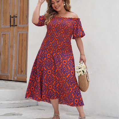 Elegant Off-Shoulder Floral Chiffon Dress For Summer