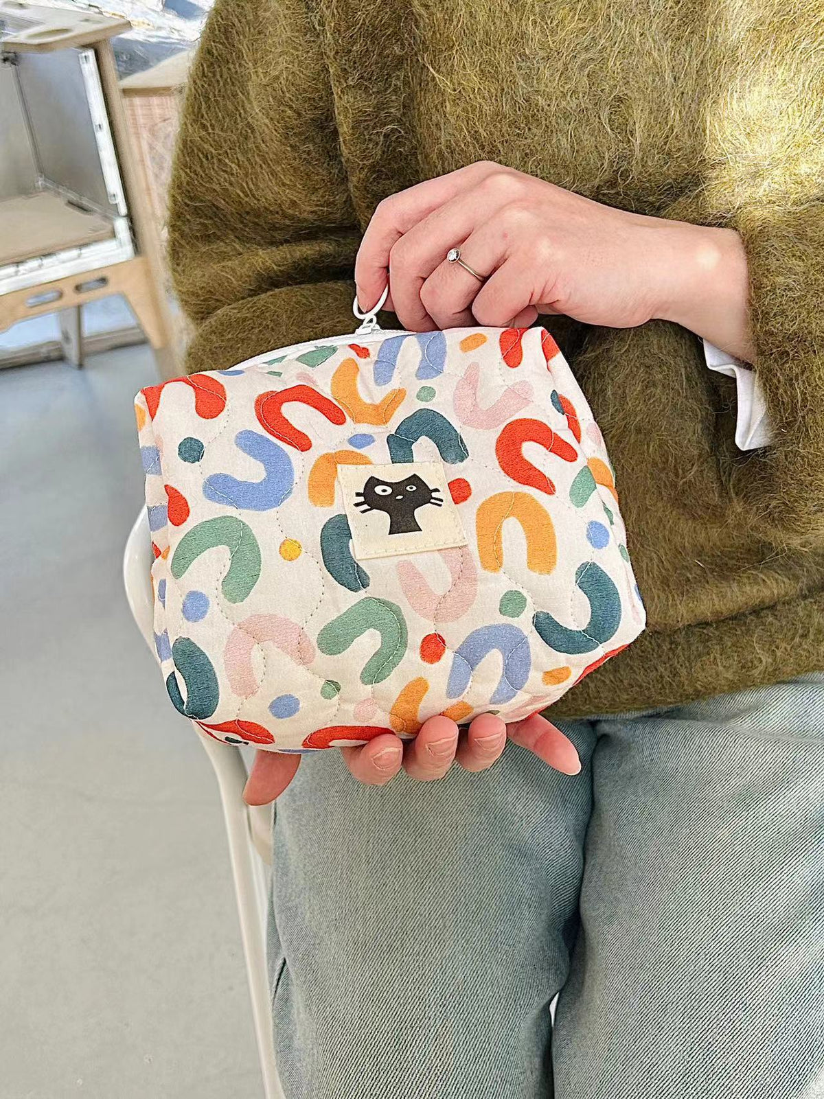 Floral Cartoon Print Portable Cosmetic Bag