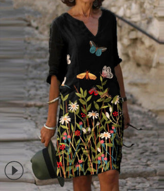 Vintage Style Loose A-Line Print Dress