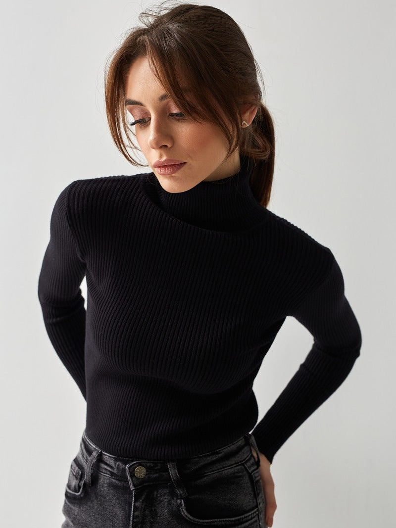 High Neck Knit Sweater Casual Pullover for Women