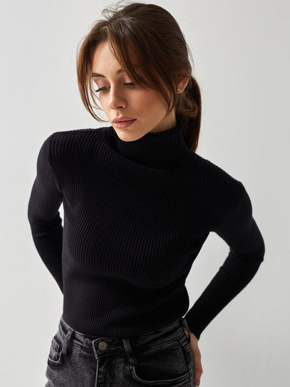 High Neck Knit Sweater Casual Pullover for Women