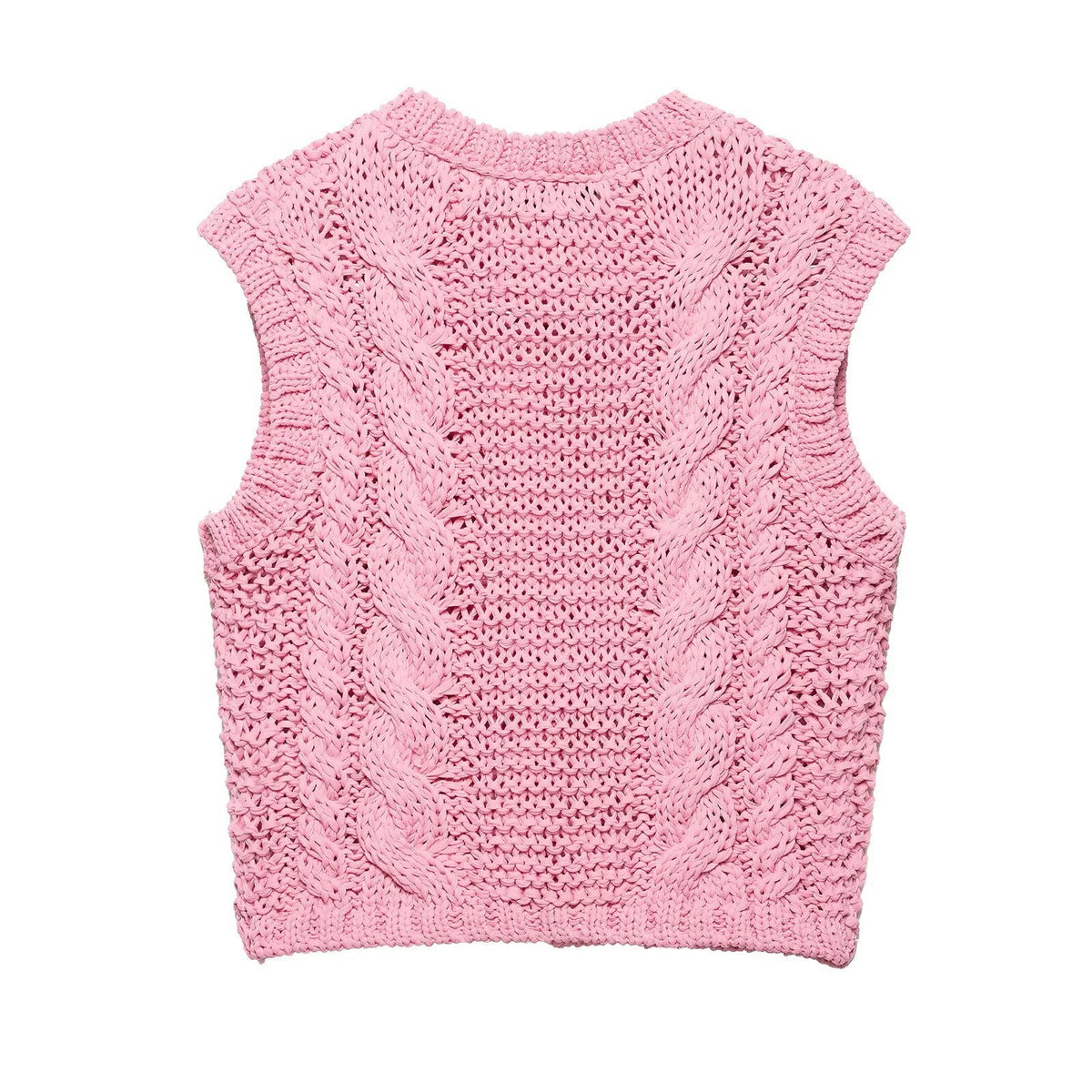 Round Neck Button Down Sleeveless Knit Top