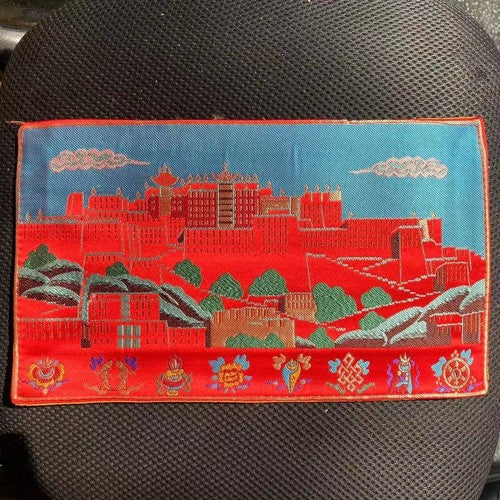 Tibetan Style Cloth Mat Embroidered With Eight Auspicious Crosses, Diamond Pestle, Bell Pestle, Tablecloth
