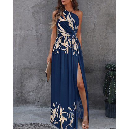 Elegant One-Shoulder Sleeveless High-Waisted Dress