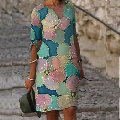 Vintage Style Loose A-Line Print Dress