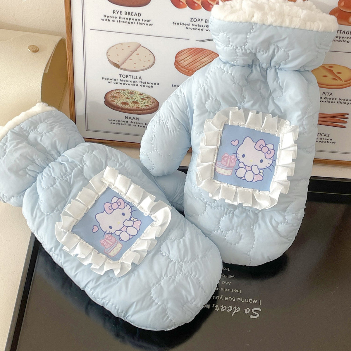 Kitty Cat Embroidered Winter Gloves Cute Cotton Gloves for Girls