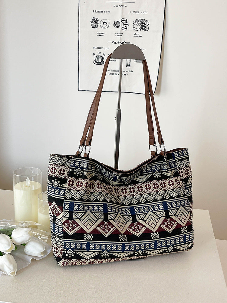Trendy Ethnic Style Large Capacity Canvas Tote Bag