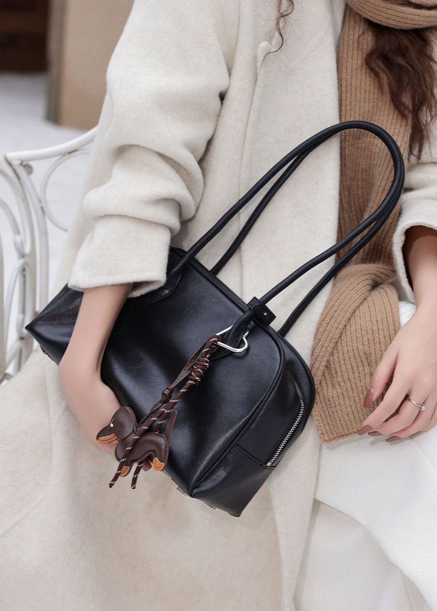 Faux Leather Structured Tote Bag With Charm