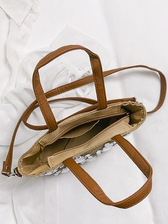 Summer Fresh Handwoven Tote Bag With Diamond Accents