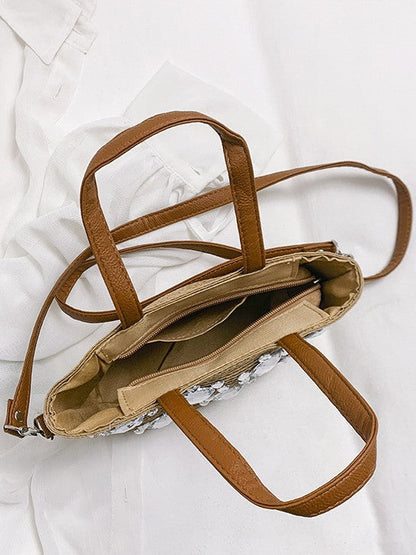Summer Fresh Handwoven Tote Bag With Diamond Accents