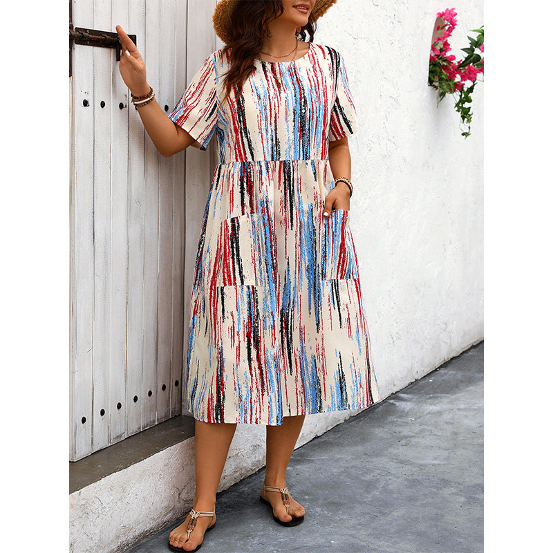Striped Floral Maxi Dress Casual Relaxed Style