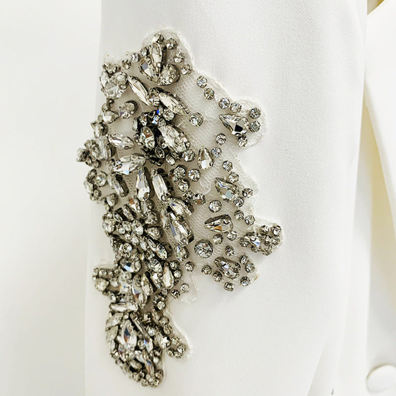 Trendy Elegant Pearl Beaded Blazer & Wide Leg Pants Set