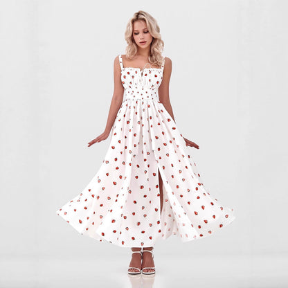 Floral Print V Neck High Waist Maxi Dress