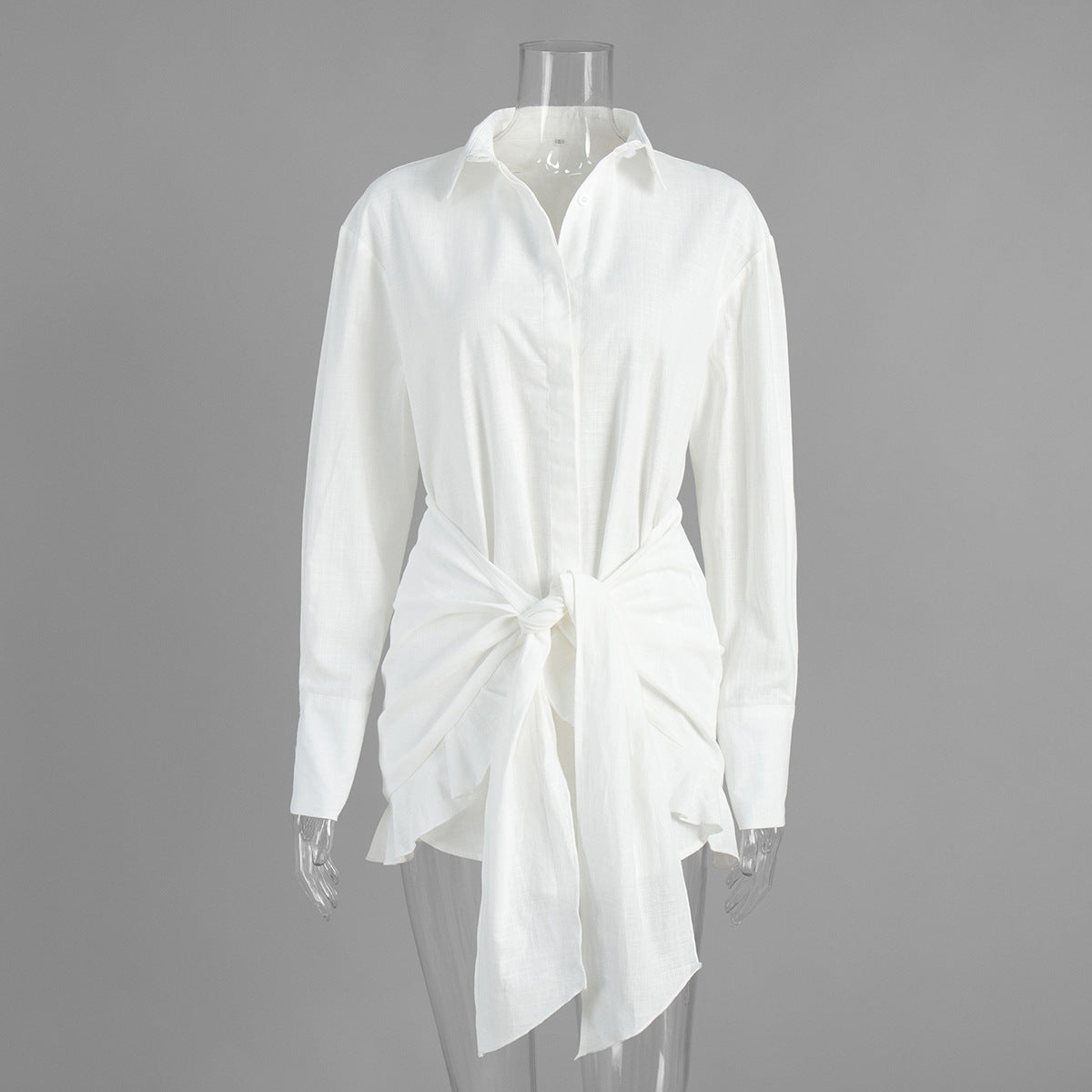 Casual Shirt Dress with Tie Waist Lightweight Solid Color