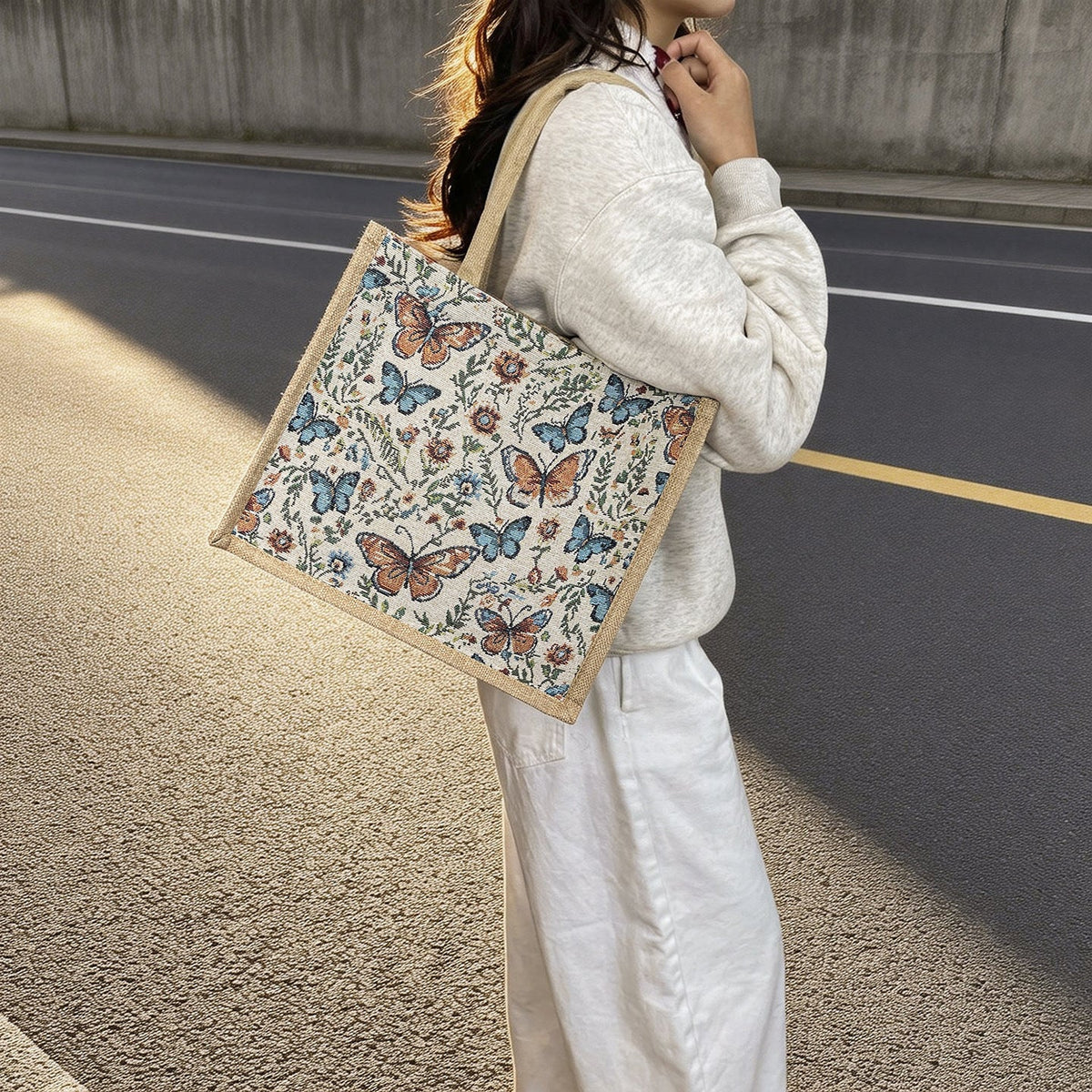 Knitted Canvas Shoulder Bag Retro Style Large Capacity