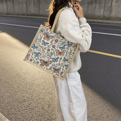 Knitted Canvas Shoulder Bag Retro Style Large Capacity