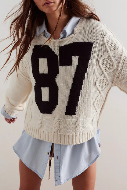 Casual Color Block Round Neck Knited Top