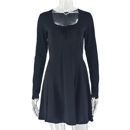 Trendy Casual A-Line Dress Long Sleeve Solid Color