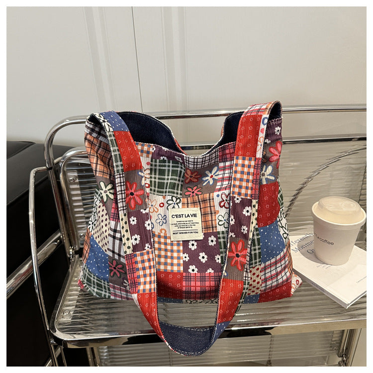 Trendy Canvas Tote Bag Lightweight Multi-Purpose Large Capacity Shoulder Crossbody Bag