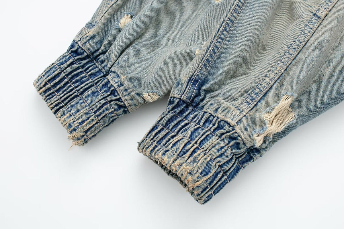 Simple Ripped Zip Up Cropped Jacket