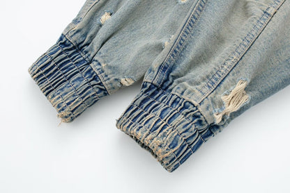 Simple Ripped Zip Up Cropped Jacket