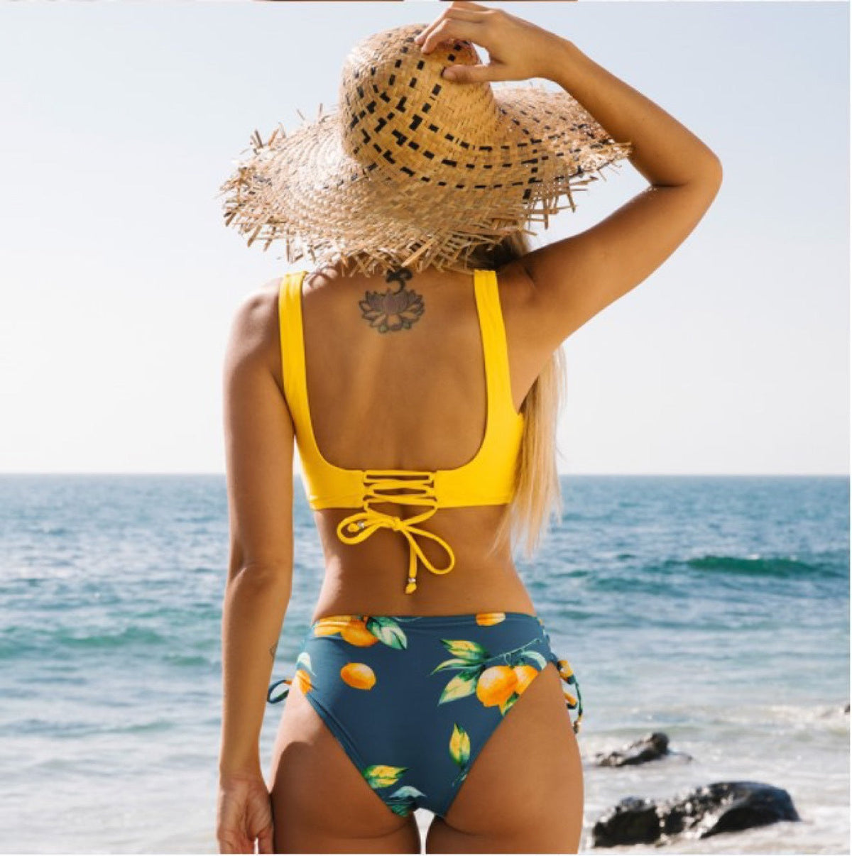 Spot Sexy Yellow Multi-Color Bikini Swimsuit