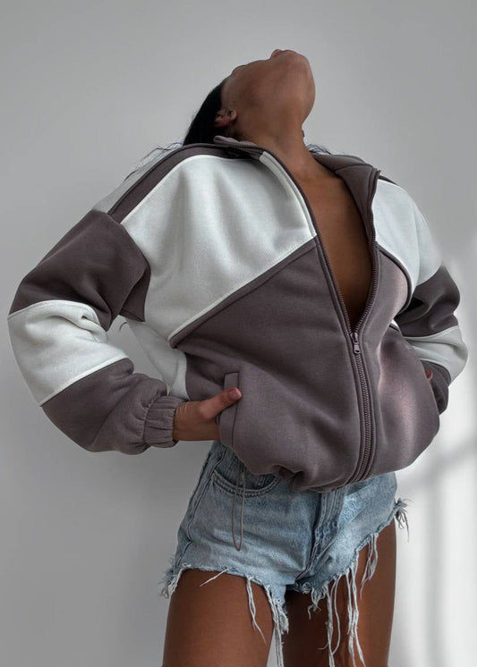 Contrast Panel Zipper Jacket Soft Durable Fabric