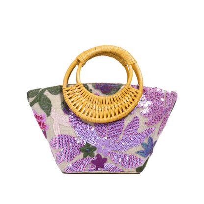 Sparkling Sequin Bamboo Bag Chic Embroidered Tote