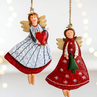 Vintage Distressed Angle Girl Iron Christmas Hanging