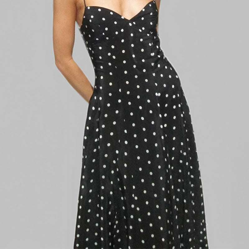 Elegant Casual Polka Dot Print Maxi Dress with Spaghetti Straps