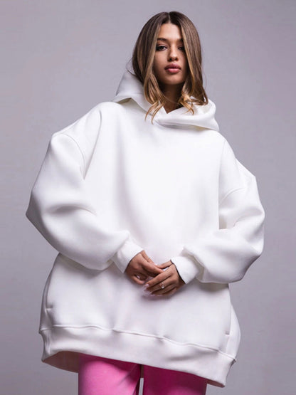 Solid Color Hooded Sweatshirt Casual Loose Fit