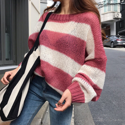 Winter Loose Contrast Stripes Thin Section Sweater