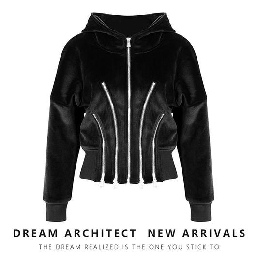 Hooded Velvet Sweatshirt For Women Casual Stylish Outerwear