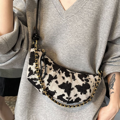 Fashionable Cow Print Bucket Bag Stylish PU Shoulder Bag