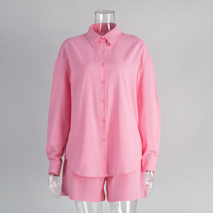 Cotton Long Sleeve Cardigan And Shorts Set Casual Chic