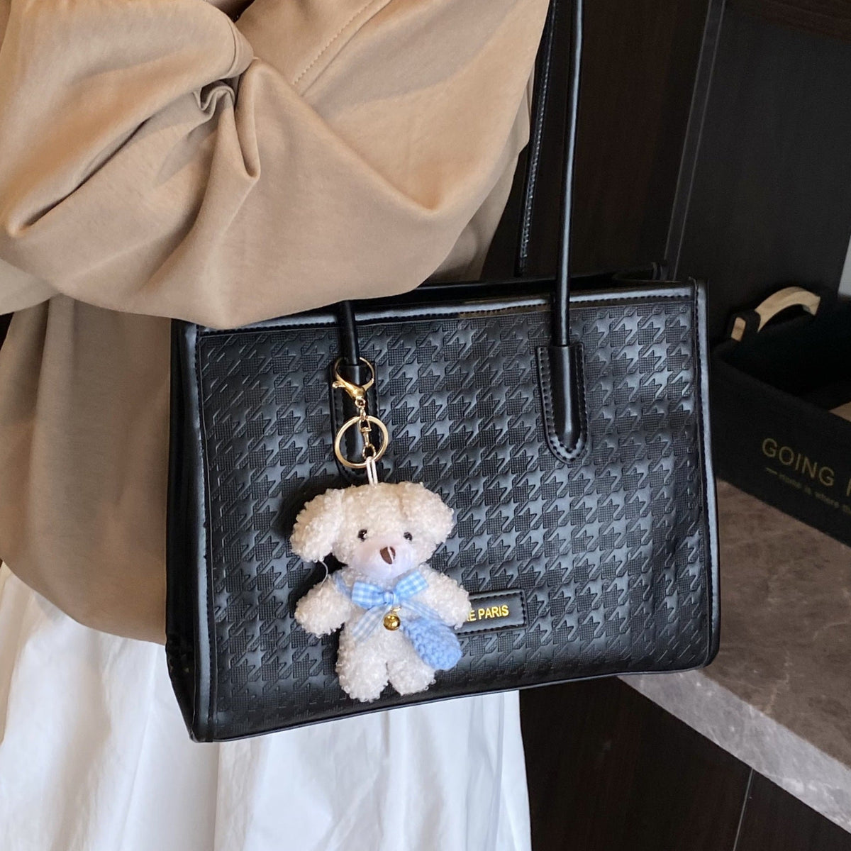 Large Capacity Houndstooth Tote Bag For Women Casual Stylish