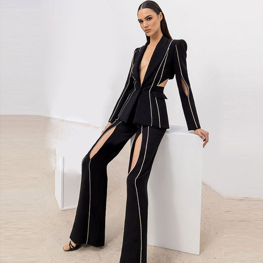 Elegant Hollow Rhinestone Suit Set
