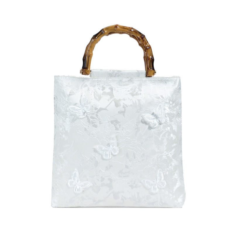 Embroidered Sequin Bamboo Tote Bag Stylish Evening Handbag