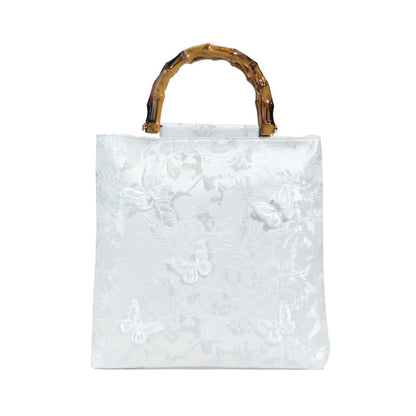 Embroidered Sequin Bamboo Tote Bag Stylish Evening Handbag