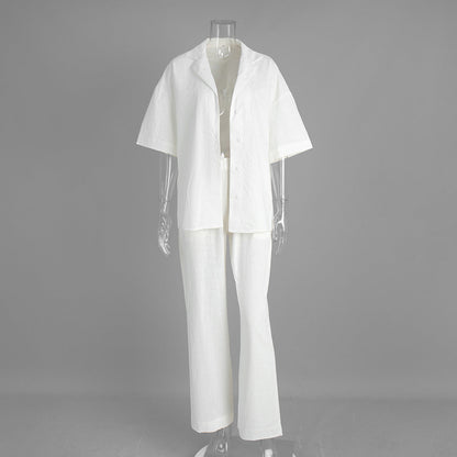 Cotton Casual Short Sleeve Top and Pants Set