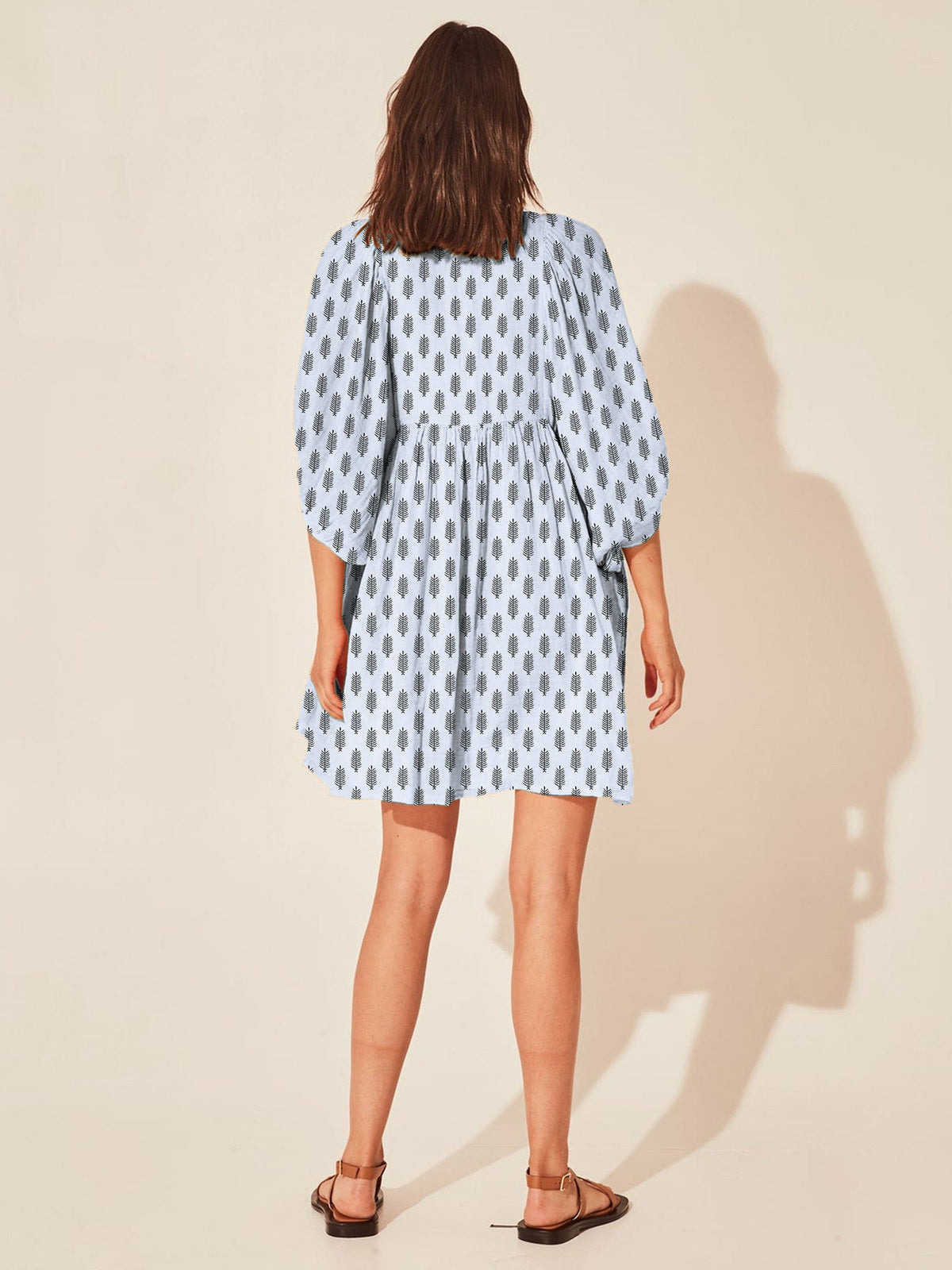Floral Print Casual Dress with Tie Waist and Half Placket