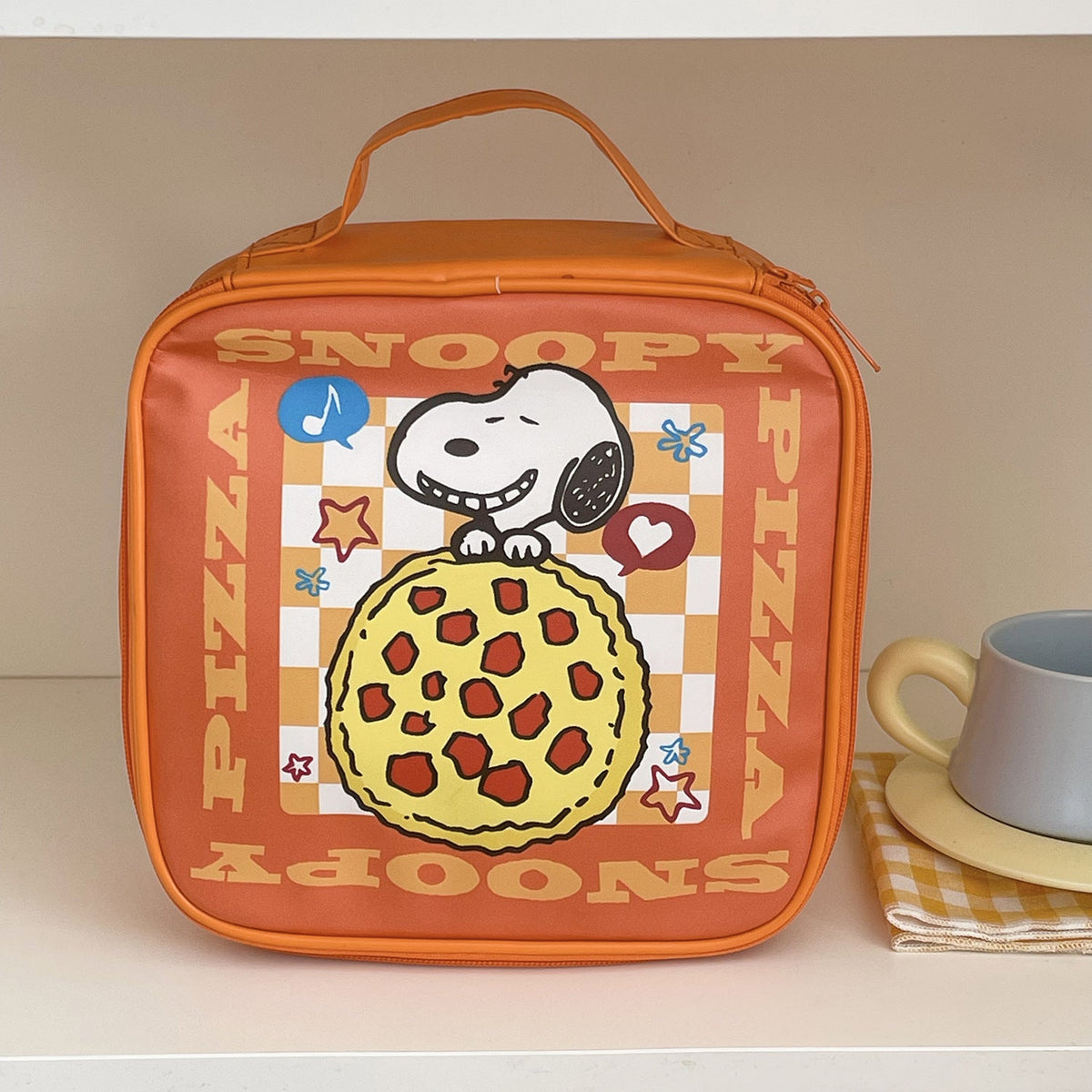 Orange Snoopy Makeup Bag Cute Dog Print PU Leather Tote