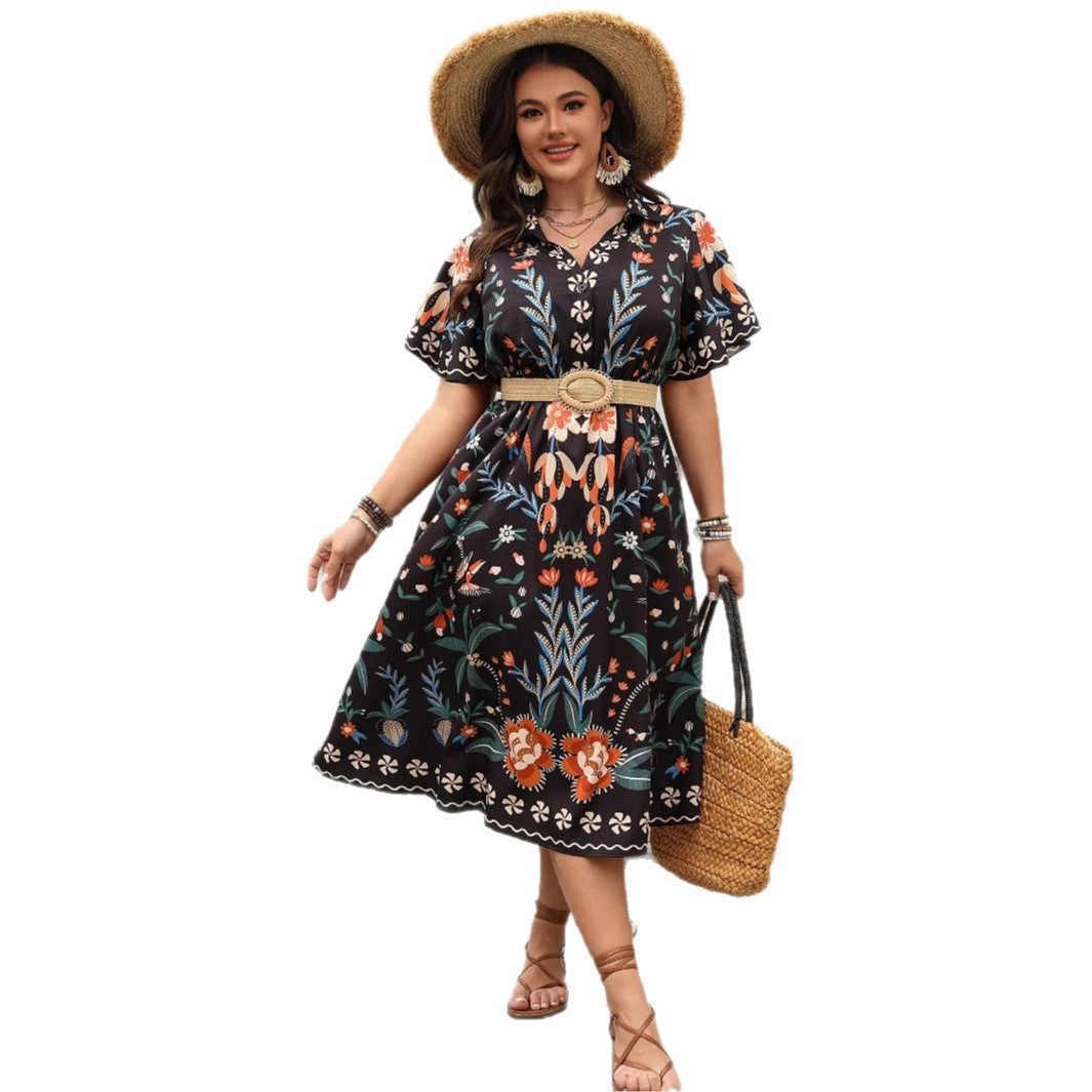 Bohemian Contrast V-Neck High Waist Maxi Dress