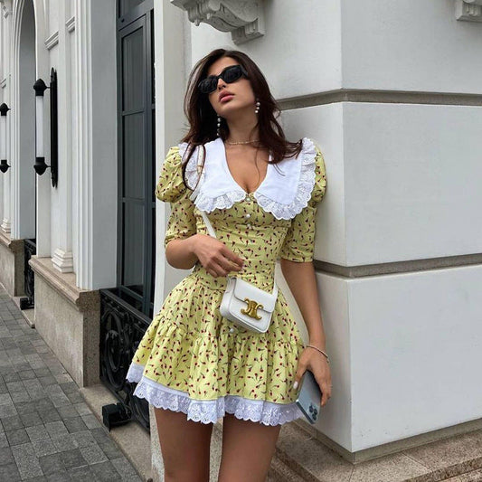 Summer Floral A-Line Dress With Peter Pan Collar