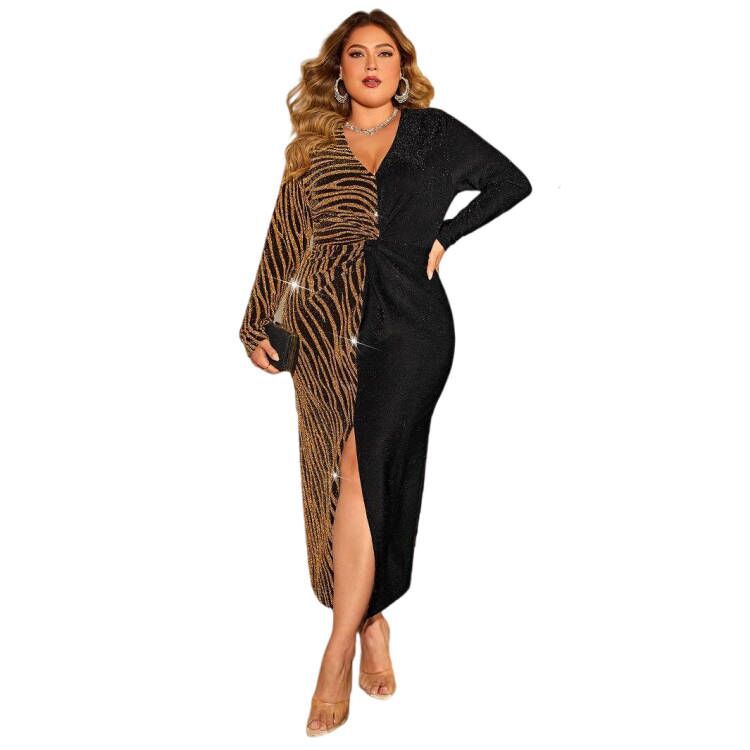 Plus Size Long Sleeve Leopard Print Bodycon Dress
