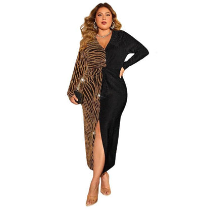 Plus Size Long Sleeve Leopard Print Bodycon Dress